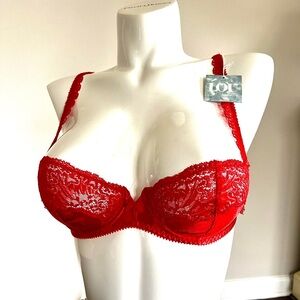 Vintage Lou from Paris, France, Satin & Lace Underwire Red Bra